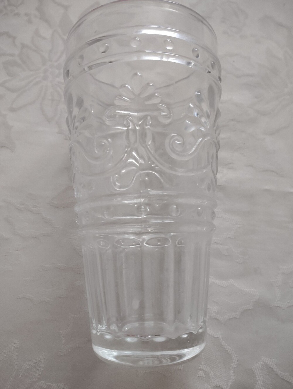 Embossed Fleur De Lis Clear Glass Vase